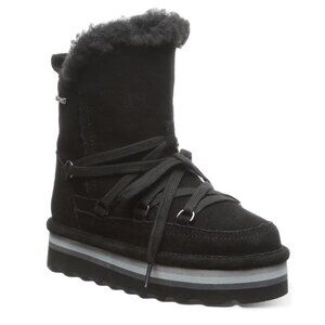 BEARPAW Retro Mondi Youth Ankle Boot, Kid's Lace-up Boot Cow Suede Sz 4 NWT $79